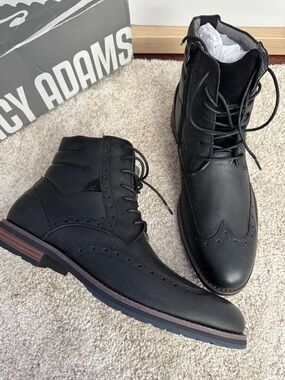 Stacy Adams Ozzie Boots Men’s 11.5 Black Leather Wingtip NEW